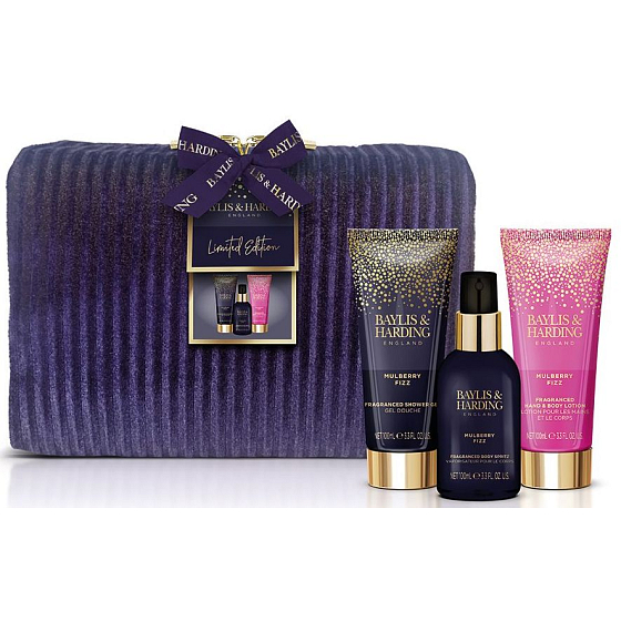 Baylis & Harding Mulberry Fizz sprchový gél 100 ml + mlieko na ruky a telo 100 ml + hmla na telo 100 ml, kozmetická sada pre ženy