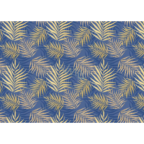 Ditipo Darčekový baliaci papier 70 x 100 cm Modrý so zlatým papradím 2 listy