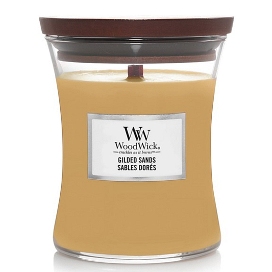 WoodWick Gilded Sands - Zlaté piesky vonná sviečka s dreveným knôtom a viečkom sklo stredné 275 g