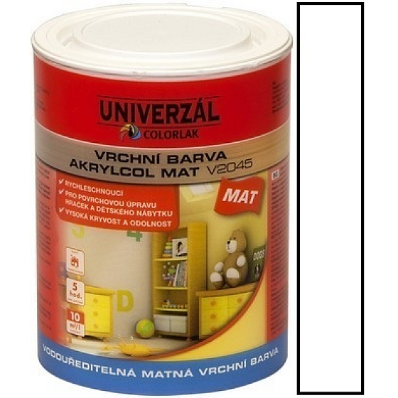 Colorlak Akrylcol Mat V2045 vodouriediteľná matná vrchná farba Biela 0,6 l