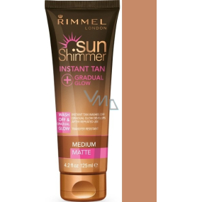 Rimmel London Sun Shimmer Instant Tan bronzingový make-up pre okamžité opálenie 002 Medium Matte 125 ml