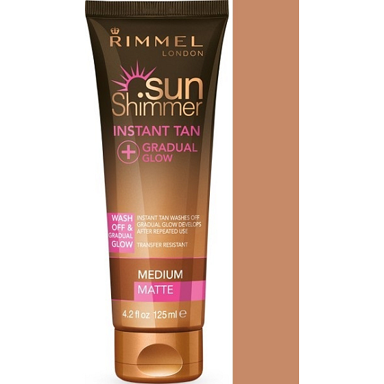Rimmel London Sun Shimmer Instant Tan bronzingový make-up pre okamžité opálenie 002 Medium Matte 125 ml