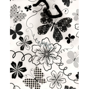 Nekupto Darčeková papierová taška 23 x 18 x 10 cm Čierny motýľ a kvety