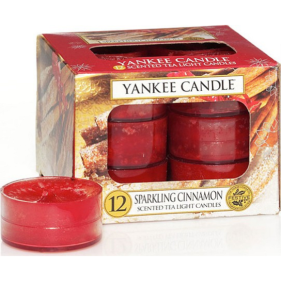 Yankee Candle Sparkling Cinnamon - Trblietavá škorica vonná čajová sviečka 12 x 9,8 g