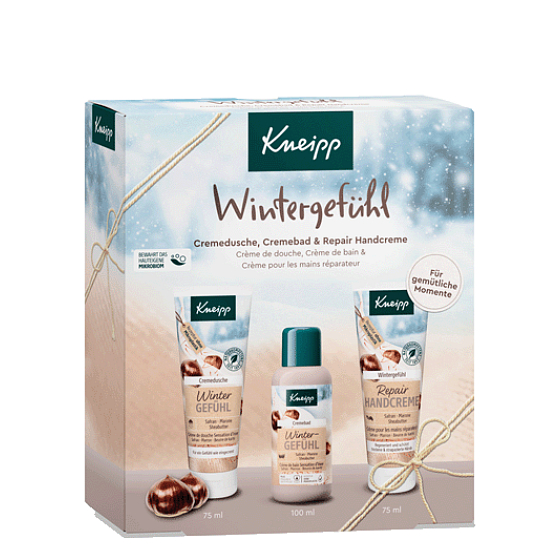 Kneipp Zimná starostlivosť sprchový krém 75 ml + krém na ruky 75 ml + pena do kúpeľa 100 ml, kozmetická sada pre ženy
