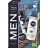 Nivea Men Daily Trio Krémový krém 30 ml + antiperspirant dezodorant v spreji Invisible Black & White Fresh 150 ml + sprchový gél Sensitive 3v1 250 ml, kozmetická sada pre mužov