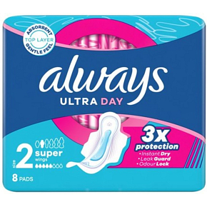 Always Ultra Day Super dámske vložky s krídelkami, 8 ks