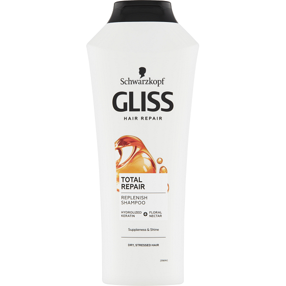 Gliss Total Repair regeneračný šampón pre suché vlasy, 400 ml