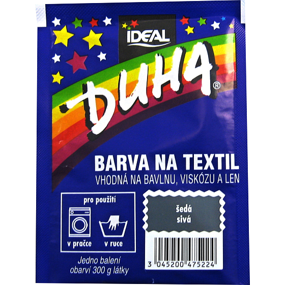 Ideal Dúha šedá, farba na textil na bavlnu, viskózu a ľan, na 300 g látky, 15 g