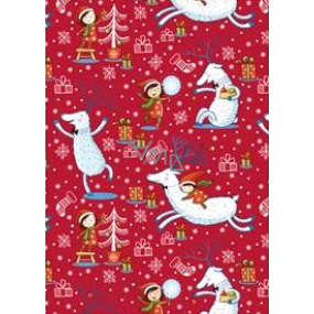 Ditipo Darčekový baliaci papier 70 x 200 cm Vianočný červený jeleň s dievčatkom