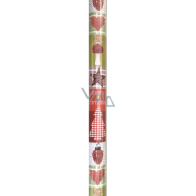 Präsenta Darčekový baliaci papier 70 cm x 5 m Vianočné zeleno-červené štvorca so srdiečkami, stromčeky, Merry Christmas