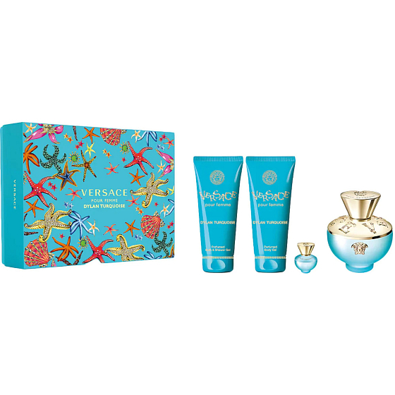 Versace Dylan Turquoise toaletná voda 100 ml + telový gél 100 ml + sprchový gél 100 ml + toaletná voda Miniature 5 ml, darčeková sada pre ženy