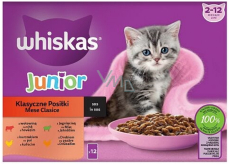 Whiskas Junior klasické jedlá v šťave hovädzie, kuracie, jahňacie, hydinové kapsičky v šťave 12 x 85 g