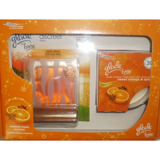Glade by Brise Exotické ovocie a koreniny Discreet Decor 12 g + vonná sviečka v skle doba horenia až 30 hodín 120 g, darčeková sada