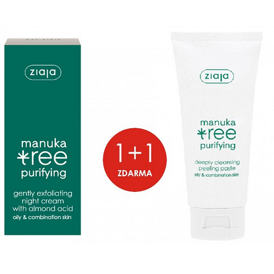 Ziaja Manuka Tree Purifying jemne exfoliačný nočný krém 50 ml + hĺbkovo čistiaca peelingová maska 75 ml, duopack