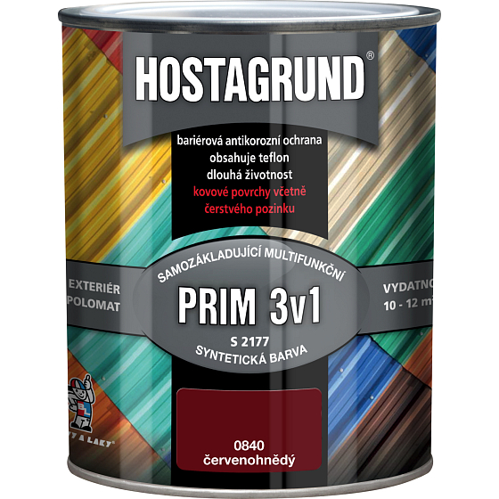 Hostagrund Prim 3v1 S2177 základná i vrchná farba na kov, 0840 červenohnedá, 600 ml