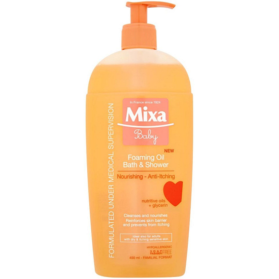 Mixa Baby Foaming Oil penivý olej do sprchy aj do kúpeľa 400 ml