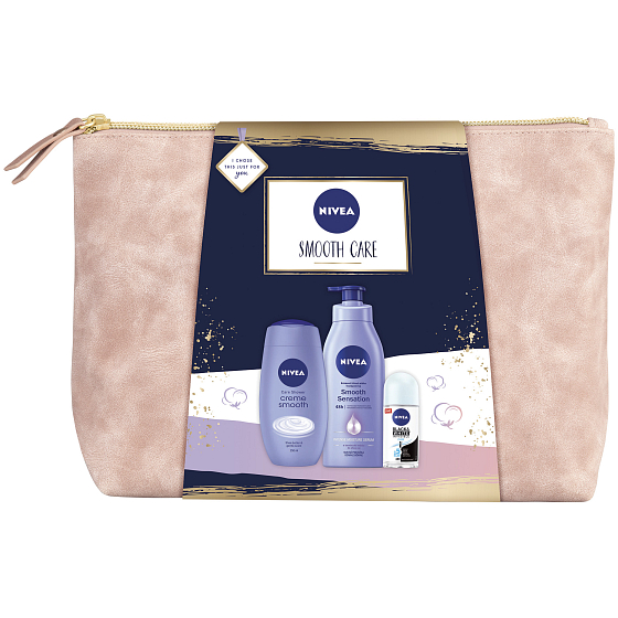 Nivea Smooth Care telové mlieko 400 ml + sprchový gél 250 ml + antiperspirant roll-on 50 ml + etue, kozmetická súprava pre ženy