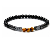 Onyx / Tigrie oko / Hematit náramok elastický prírodný kameň matný, guľôčka 8 mm / 16 - 17 cm