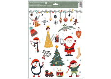 Okenná fólia vianočná farebná s trblietkami Zlatá princezná a Santa 30 x 42 cm