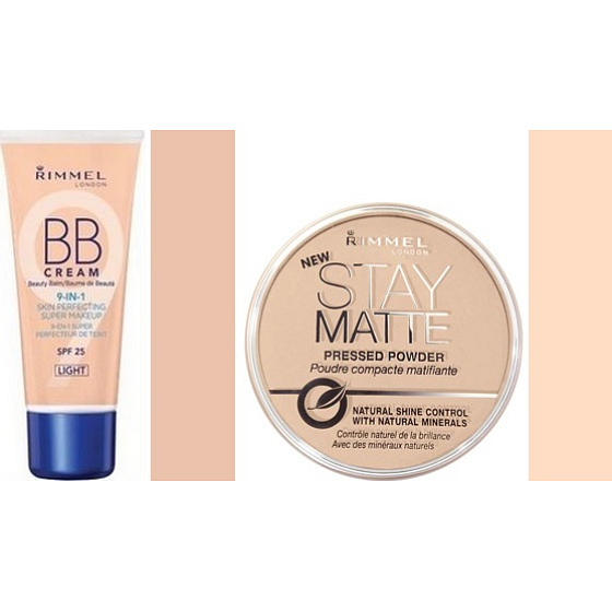 Rimmel London Beauty Balm BB krém 01 Light 30 ml + Stay Matte Powder púder 003 Peach Glow 14 g