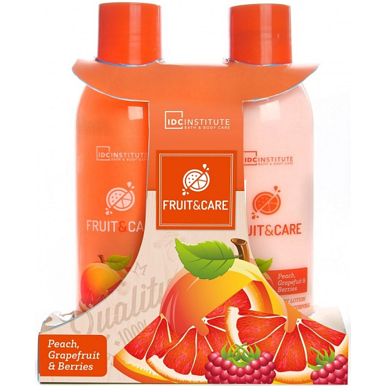 Idc Institute Fruit & Care Peach, Grapefruit & Berries sprchový gél 180 ml + telové mlieko 180 ml, kozmetická sada
