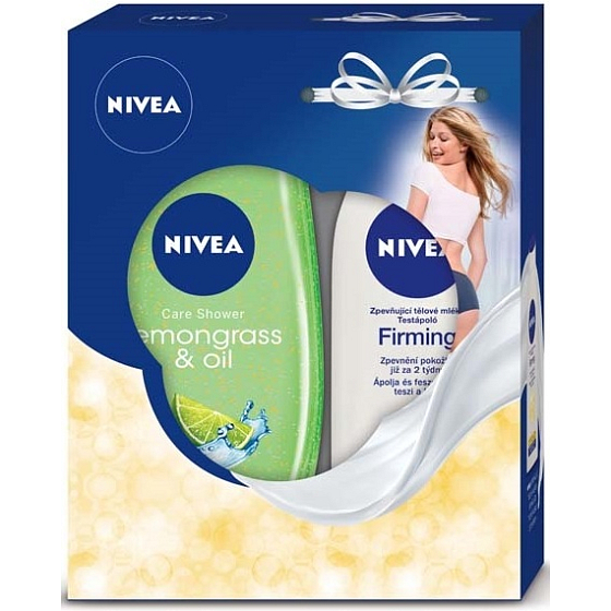 Nivea Q10 spevňujúce telové mlieko 250 ml + Lemongrass & Oil sprchový gél 250 ml, kozmetická sada