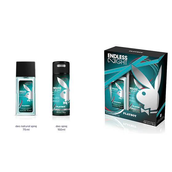 Playboy Endless Night for Him parfumovaný deodorant sklo 75 ml + dezodorant sprej 150 ml, kozmetická sada