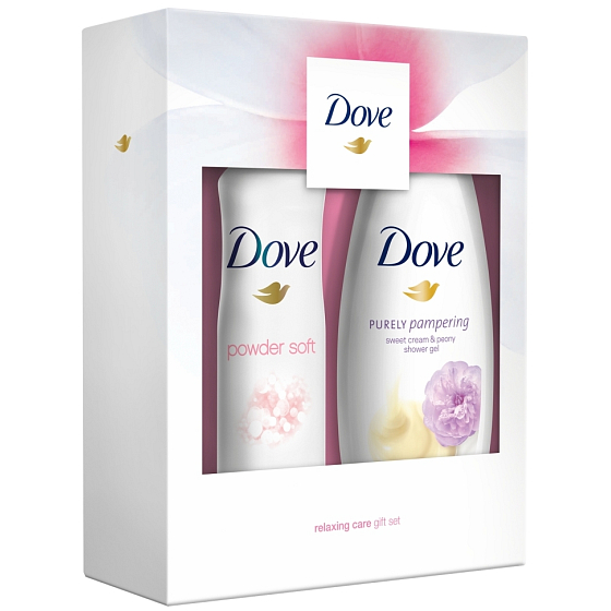 Dove Sweet Cream Smetana & Pivoňka sprchový gél pre ženy 250 ml + Powder Soft deodorant antiperspirant sprej pre ženy 150 ml, kozmetická sada