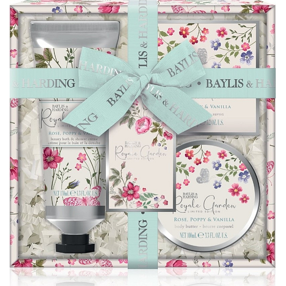 Baylis & Harding Kráľovská záhrada sprchový a kúpeľový krém 130 ml + mydlo 150 g + telové maslo 100 ml, kozmetická sada