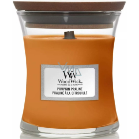 WoodWick Pumpkin Praline - Sviečka s vôňou tekvicovej pochúťky s dreveným knôtom a skleneným viečkom malá 85 g