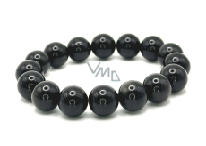 Obsidiánový náramok elastický prírodný kameň, guľôčka 12 mm / 16 - 17 cm, bez okrajov