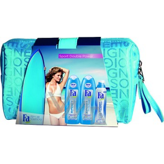 Fa Sport Double Power Cool Fresh sprchový gél 2 x 250 ml + dezodorant sprej 150 ml + Etue, kozmetická sada