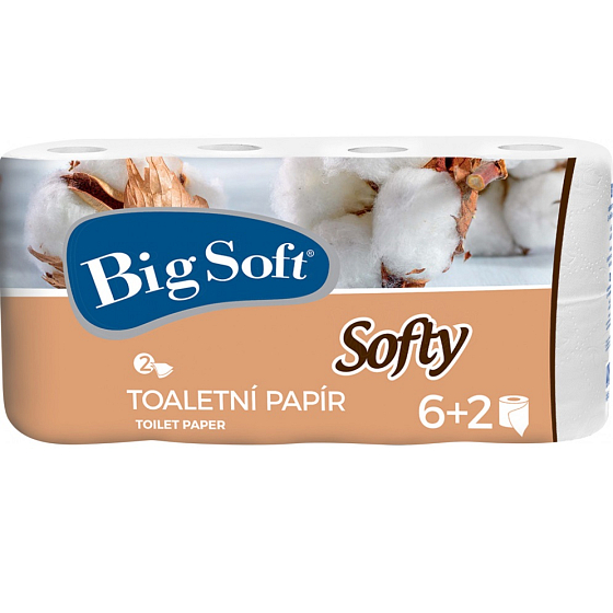 Big Soft Softy parfumovaný toaletný papier biely 2 vrstvový 200 útržkov 8 kotúčov
