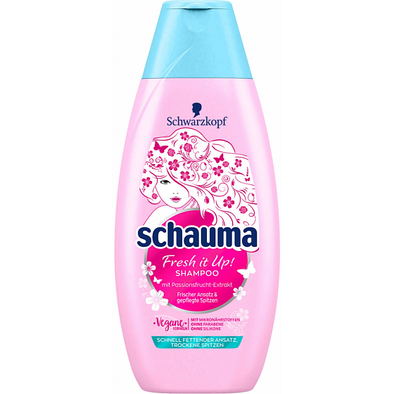 Schauma Fresh it Up! šampón pre rýchlo sa mastiace korienky a suché končeky 400 ml