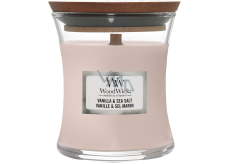 Woodwick Vanilla & Sea Salt - Vanilka a morská soľ vonná sviečka s dreveným knôtom a viečkom sklo malá 85 g