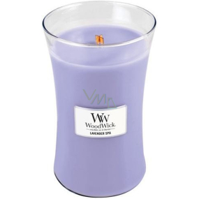 WoodWick Lavender Spa - Levanduľové kúpele vonná sviečka s dreveným knôtom a viečkom sklo veľká 609,5 g