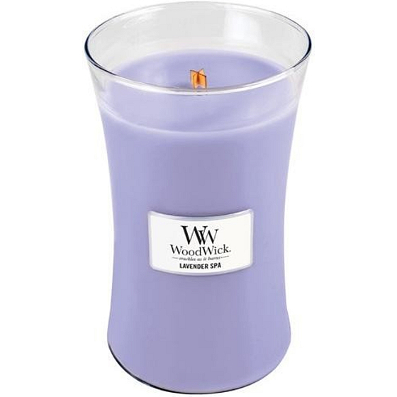 WoodWick Lavender Spa - Levanduľové kúpele vonná sviečka s dreveným knôtom a viečkom sklo veľká 609,5 g