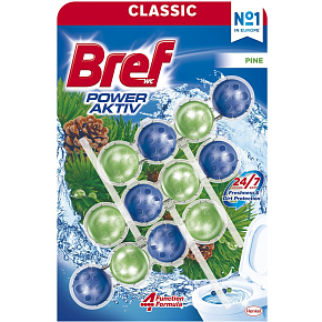 Bref WC blok Power Aktiv Borovica, 3× 50 g