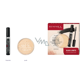 Rimmel London Black & Matte Extra Super Lash riasenka 101 čierna 8 ml + Stay Matte Powder púder 001 Transparent 14 g, kozmetická sada