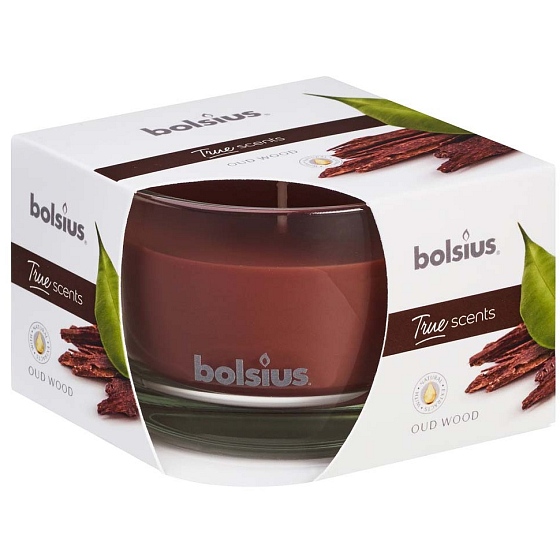 Bolsius True Scents Oud Wood - Sviečka s vôňou agarového dreva v skle 90 x 63 mm