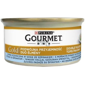 Gourmet Gold Double Pleasure s morskými rybami v šťave so špenátom konzerva pre dospelé mačky 85 g