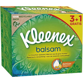 Kleenex Balsam 3vrstvé papierové vreckovky v krabičke, 4× 64 ks, 3+1