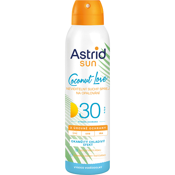 Astrid Sun OF 30 Coconut Love neviditeľný suchý sprej na opaľovanie, 150 ml