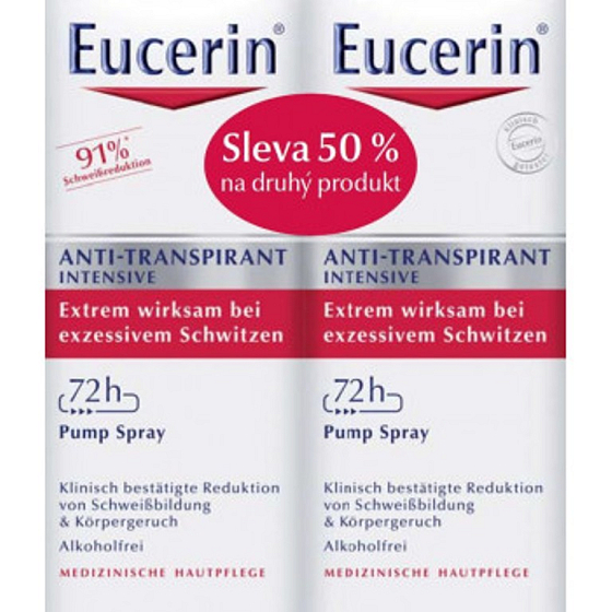 Eucerin 72h intenzívny antiperspirant dlhodobá ochrana proti nadmernému poteniu pre citlivú pokožku 2 x 30 ml, rozprašovač duopack
