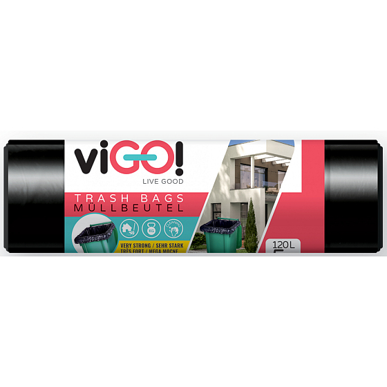VIGO! Vrecia na odpad čierne extra silné, 140 μ, 120 litrov 60 x 110 cm, 5 kusov