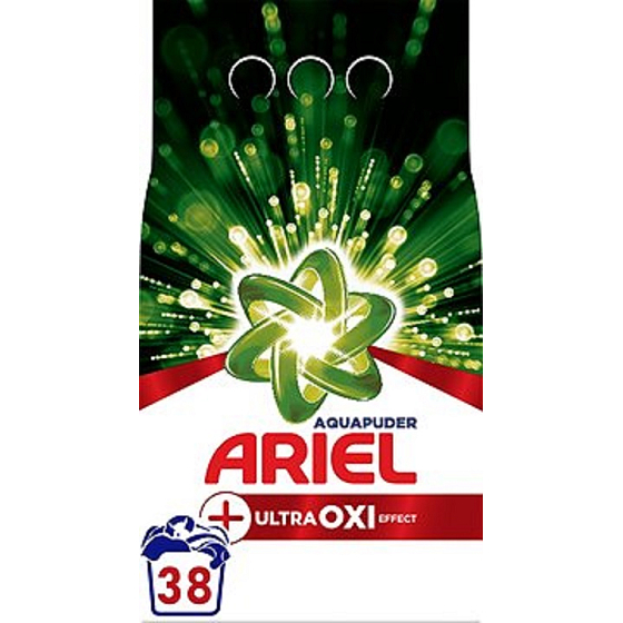 Ariel Aquapuder Ultra Oxi Effect prací prášok na biele, farebné a čierne prádlo 38 dávok 2,850 kg