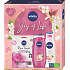 Nivea Joy of Life Rose Touch textilná maska na tvár 1 ks + Joy of Life sprchový gél 250 ml + Joy of Life telové mlieko 250 ml, kozmetická sada pre ženy