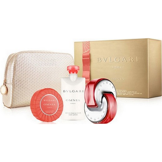 Bvlgari Omnia Coral toaletná voda pre ženy 65 ml + telové mlieko 75 ml + vonné toaletné mydlo 75 g + etue, darčeková sada