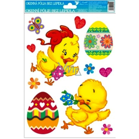 Okenné fólie bez lepidla veľkonočné dve kuriatka a dve vajcia 30 x 20 cm